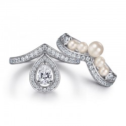 18K White Gold Plated Pearl Crown Ring Set