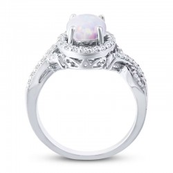 Sterling Silver Lab-Created Opal Ring Lab-Created Sapphires