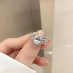 Halo Oval Cut Moissanite Four Cross Pave Engagement Ring