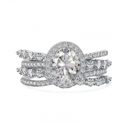 Halo Oval Cut Moissanite Four Cross Pave Engagement Ring