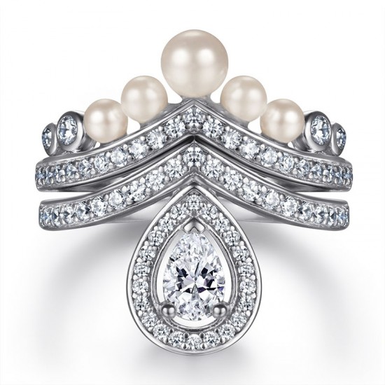 18K White Gold Plated Pearl Crown Ring Set 18K White Gold Plated Pearl Crown Ring Set