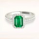 Emerald Ring With 1/2 ct TW Diamonds Halo - 18K White Gold Emerald Ring With 1/2 ct TW Diamonds Halo - 18K White Gold