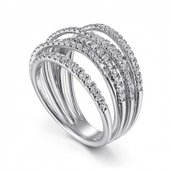 14k White Gold Layered Criss Crossing Wide Band