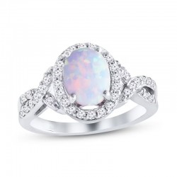 Sterling Silver Lab-Created Opal Ring Lab-Created Sapphires