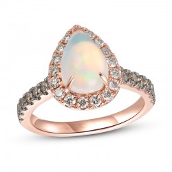 Pear-shaped Opal Ring 3/4 ct tw Diamonds 14K Strawberry Gold